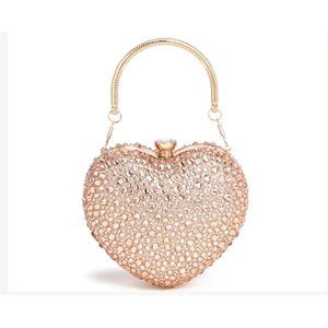 Ramla Golden Heart Shaped Crystal Clutch/Crossbody
